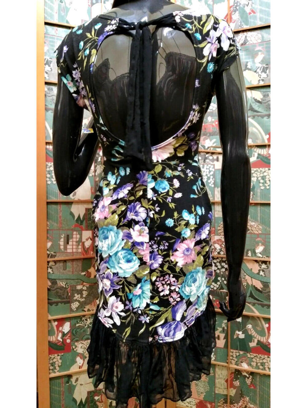JAY JACOBS Chiffon Floral New Dress Stretch Small CUB WEAR 1980s Knapp Studio